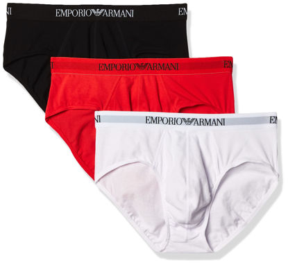 Picture of Emporio Armani Men's Cotton Briefs, 3-Pack, New Black/White/Red, Small