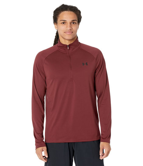 Picture of Under Armour Men's Tech 2.0 1/2 Zip-Up Long Sleeve T-Shirt , (690) Chestnut Red / / Black , Small