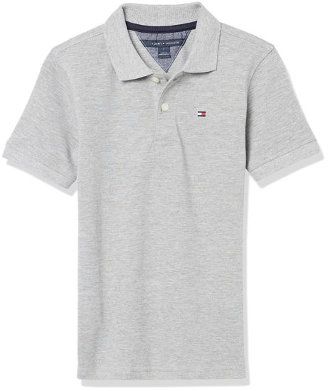 Picture of Tommy Hilfiger Boys' Little Short Sleeve Stretch Collared Polo Shirt, for Everyday Wear or Dressing Up, Ivy Grey Heather 21, 5