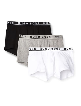 Picture of HUGO BOSS Men's 3-Pack Stretch Cotton Regular Fit Trunks, White/Gray/Black, Small