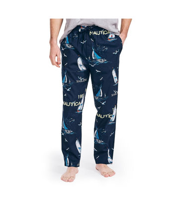 Picture of Nautica Men's Soft Woven 100% Cotton Elastic Waistband Sleep Pajama Pant, Sailboat Blue, Small