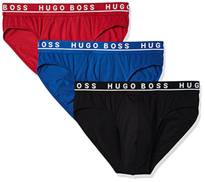 Picture of BOSS Men's 3-Pack Classic Regular Fit Stretch Briefs, Red/Navy/Black, Medium