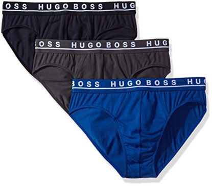 Picture of HUGO BOSS Men's 3-Pack Classic Regular Fit Stretch Briefs, Navy/Charcoal/Blue, Medium