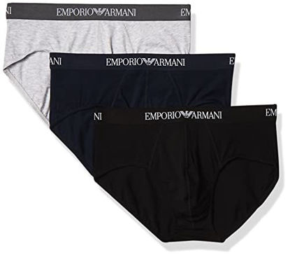 Picture of Emporio Armani Men's Cotton Briefs, Navy/Grey Melange/Black, Large