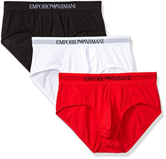 Picture of Emporio Armani Men's Cotton Briefs, 3-Pack, New Black/White/Red, Medium