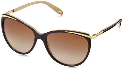 Picture of Ralph by Ralph Lauren Women's RA5150 Cat Eye Sunglasses, Shiny Black On Nude on Gold/Gradient Brown, 59 mm