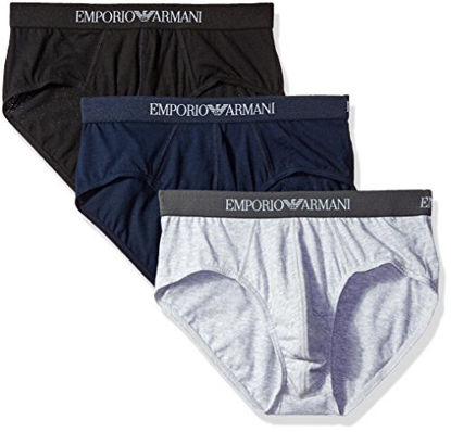 Picture of Emporio Armani Men's Cotton Briefs, Navy/Grey Melange/Black, Medium