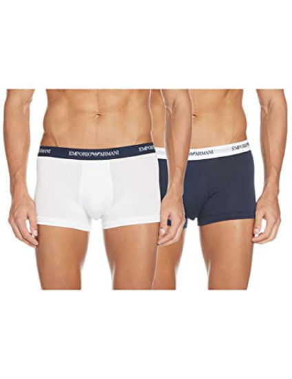 Picture of Emporio Armani Men's 2 Pack Cotton Trunk, White/Marine, Medium