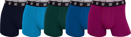 Picture of CR7 Men's 5-Pack in Travel Bag Organic Cotton Blend Trunks, Black, Dark Blue, Light Blue, Green, Magenta, Large