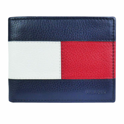 Picture of Tommy Hilfiger mens Leather Â- Slim Bifold With 6 Credit Card Pockets and Removable Id Window Bi Fold Wallet, Blue/White/Red, One Size US