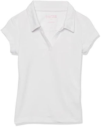 Picture of Nautica girls School Uniform Short Sleeve Performance Polo Shirt, White, Small US