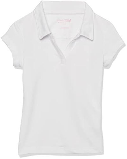 Picture of Nautica girls School Uniform Short Sleeve Performance Polo Shirt, White, Small US