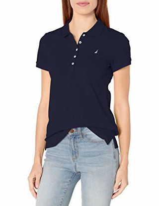 Picture of Nautica Women's 5-Button Short Sleeve Breathable 100% Cotton Polo Shirt, Navy, XX-Large