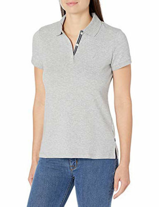 Picture of Nautica Women's 3-Button Short Sleeve Breathable 100% Cotton Polo Shirt, Fog Heather, XX-Large