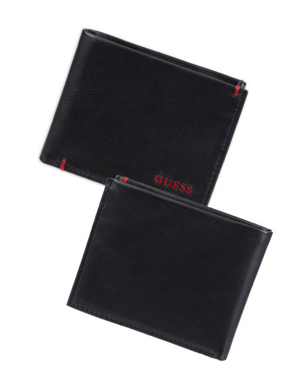 GetUSCart- Guess Men's Leather Slim Bifold Wallet, Julian Black/Red ...