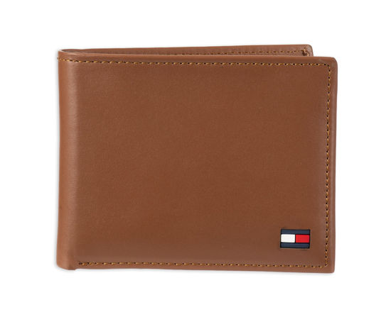 Picture of Tommy Hilfiger Men's Leather Wallet - Thin Sleek Casual Bifold with 6 Credit Card Pockets and Removable ID Window, British Tan