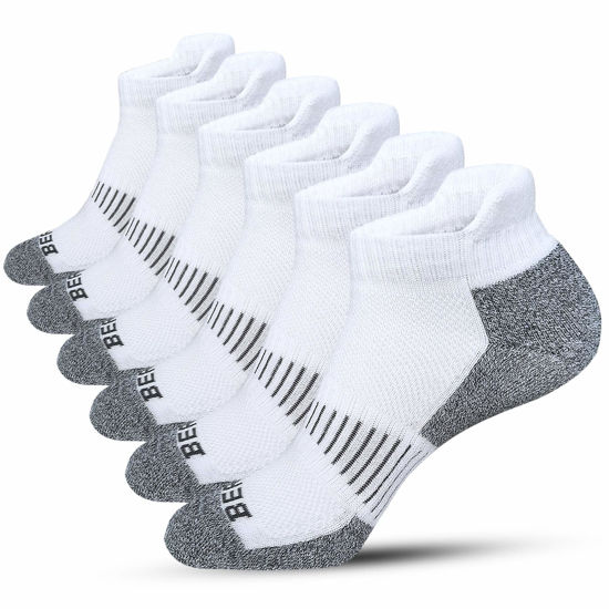 Picture of BERING Men's Performance Athletic Ankle Running Socks, White, Size 9-12, 6 Pairs