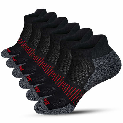 Picture of BERING Men's Performance Athletic Ankle Running Socks, Black, Size 9-12, 6 Pairs