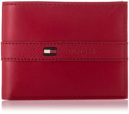 Picture of Tommy Hilfiger Men's Leather Wallet - Thin Sleek Casual Bifold with 6 Credit Card Pockets and Removable ID Window, Red