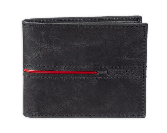 Picture of Guess Men's Leather Passcase Wallet, Black Matheus, One Size