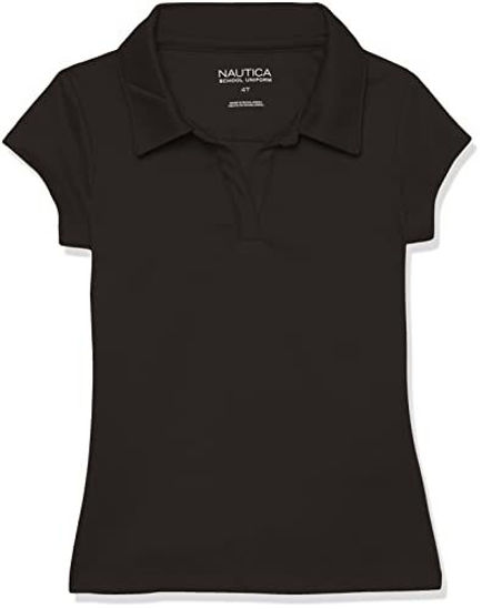 Picture of Nautica Girls' Big School Uniform Short Sleeve Performance Polo, Black, 7