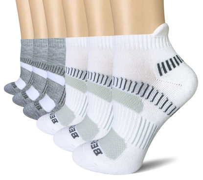 Picture of BERING Women's Performance Athletic Ankle Running Socks, White/Grey, Size 6-9, 6 Pairs