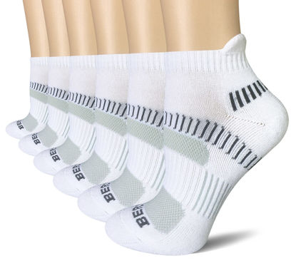 Picture of BERING Women's Performance Athletic Ankle Running Socks, White, Size 6-9, 6 Pairs