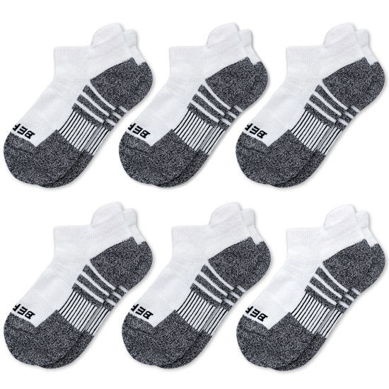 Picture of BERING Kids' Athletic Cushioned Ankle Socks 6 Pairs Low Cut Tab for Youth Boys Girls