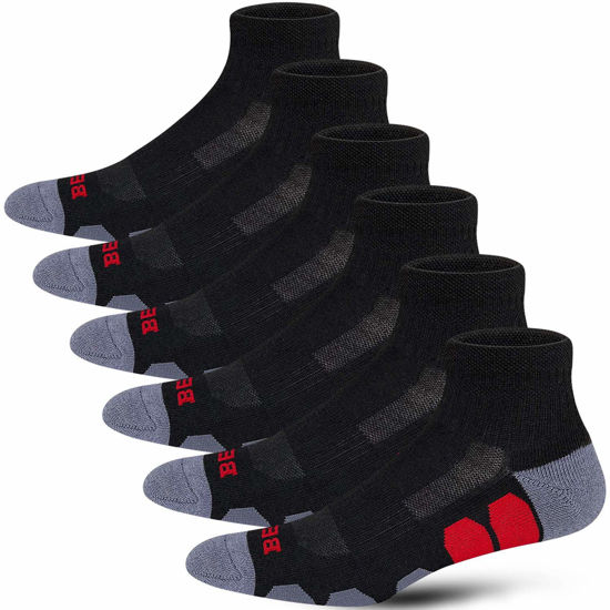 Picture of BERING Men's Ankle Athletic Socks Ultra-Durable Workout Running Tennis, Black, Shoe 9-12/Sock 10-13, 6 Pairs