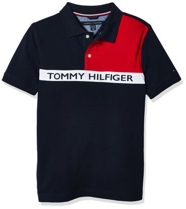 Picture of Tommy Hilfiger Boys' Little Short Sleeve Stretch Collared Polo Shirt, for Everyday Wear or Dressing Up, 405 Swim Navy, 5