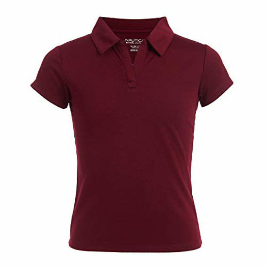 Picture of Nautica Girls' Big School Uniform Short Sleeve Performance Polo, Burgundy, 7