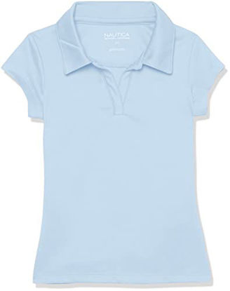 Picture of Nautica Girls Size' School Uniform Short Sleeve Performance Polo, Light Blue, 20 Plus