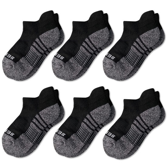 Picture of BERING Kids' Athletic Cushioned Ankle Socks 6 Pairs Low Cut Tab for Youth Boys Girls