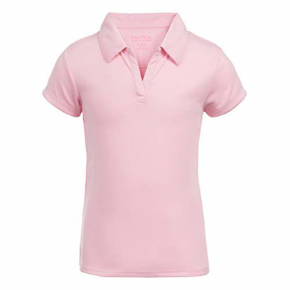 Picture of Nautica girls School Uniform Short Sleeve Performance Polo Shirt, Light Pink, 12 14 US