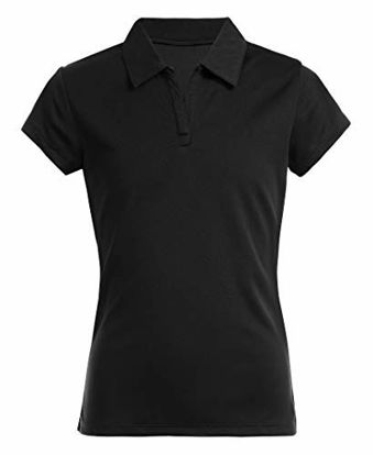 Picture of Nautica Girls' School Uniform Short Sleeve Performance Polo, Black, 2T