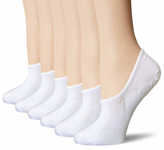 Picture of BERING Women's No Show Socks Ankle Low Cut Thin Short Footies Sneaker Invisible Slip On Flat Bootie Loafers, White, Size 7-9, 6 Pairs