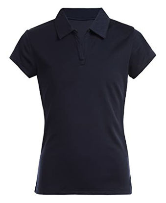 Picture of Nautica girls School Uniform Short Sleeve Performance Polo Shirt, Navy, 12-14 Plus