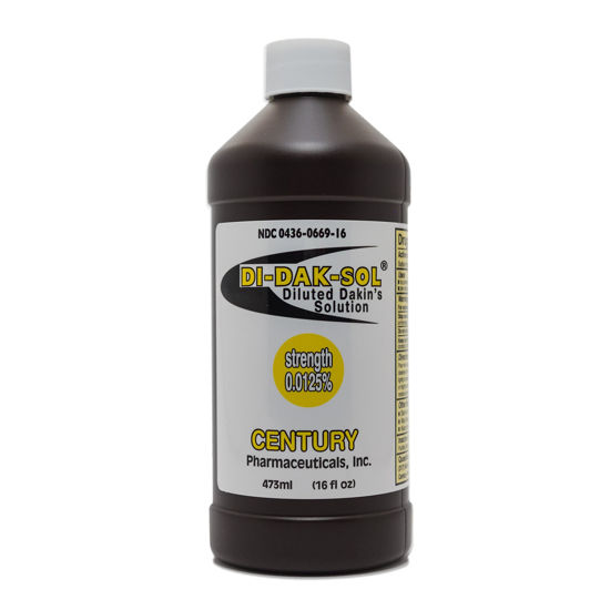 Picture of Century Pharmaceuticals Di-Dak-Sol (Diluted Dakin's Solution) 304360669168 Sodium Hypochlorite 0.0125% Wound Therapy for Acute and Chronic Wounds