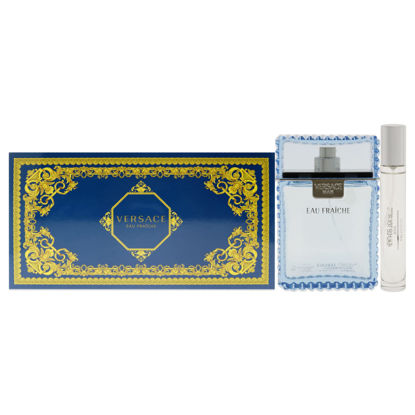 Picture of Versace Eau Fraiche for Men 3 Piece Set (3.4 Oz Eau De Toilette Spray + 10ml Travel Spray Blue Trousse)