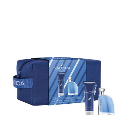 Picture of Nautica Blue 3 piece Gift Set for Men - 1.6 oz Eau De Toilette Spray + 2.5 oz Hair and Body Wash + Toiletry Bag