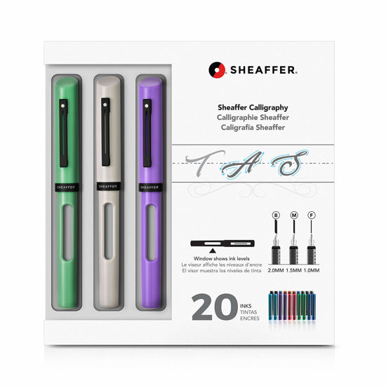 Picture of Sheaffer Calligraphy Maxi Kit with Neo-Mint, White, and Lavender Pens and Assorted Nibs and Inks