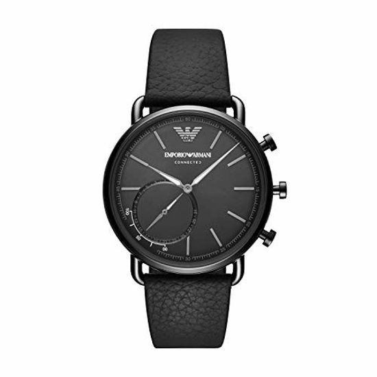 Picture of Emporio Armani Mens Aviator Leather Hybrid Smart Watch, Color: Black (Model: ART3030)