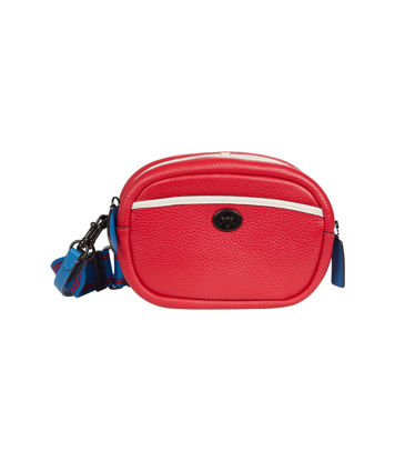 Picture of COACH Color-Block Camera Bag with Leather and Webbing Strap Candy Apple Multi One Size