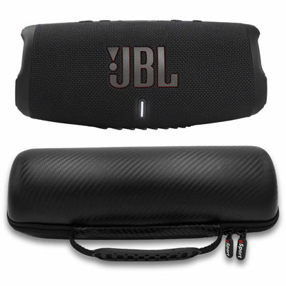 Picture of JBL Charge 5 Waterproof Portable Speaker with Built-in Powerbank and gSport Carbon Fiber Case (Black)