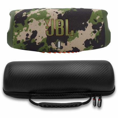 Picture of JBL Charge 5 Waterproof Portable Speaker with Built-in Powerbank and gSport Carbon Fiber Case (Green Camo)