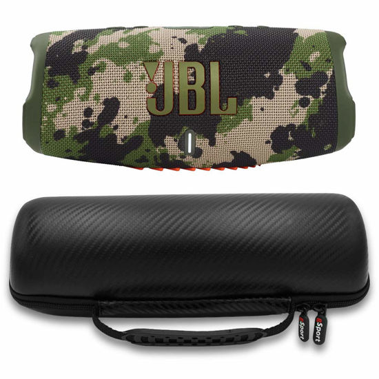 Picture of JBL Charge 5 Waterproof Portable Speaker with Built-in Powerbank and gSport Carbon Fiber Case (Green Camo)