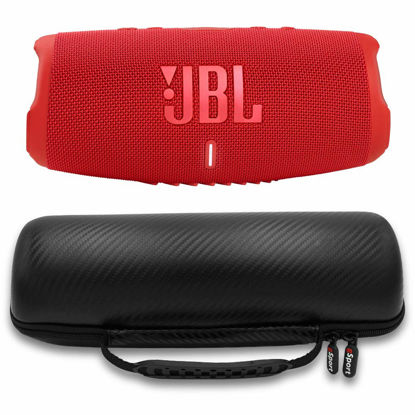 Picture of JBL Charge 5 Waterproof Portable Speaker with Built-in Powerbank and gSport Carbon Fiber Case (Red)