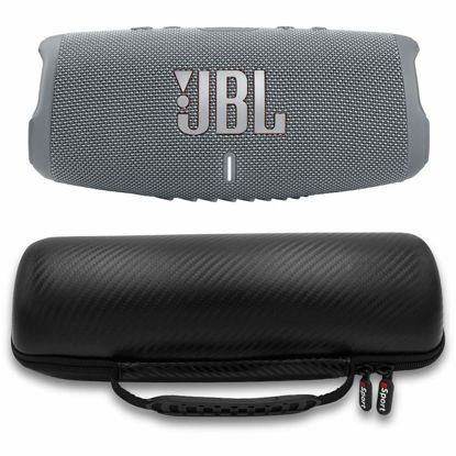 Picture of JBL Charge 5 Waterproof Portable Speaker with Built-in Powerbank and gSport Carbon Fiber Case (Gray)