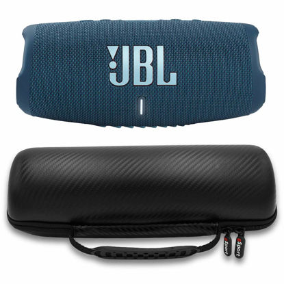 Picture of JBL Charge 5 Waterproof Portable Speaker with Built-in Powerbank and gSport Carbon Fiber Case (Blue)