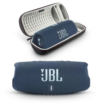 Picture of JBL Charge 5 - Portable Bluetooth Speaker with Megen Hardshell Travel Case with IP67 Waterproof and USB Charge Out (Blue)